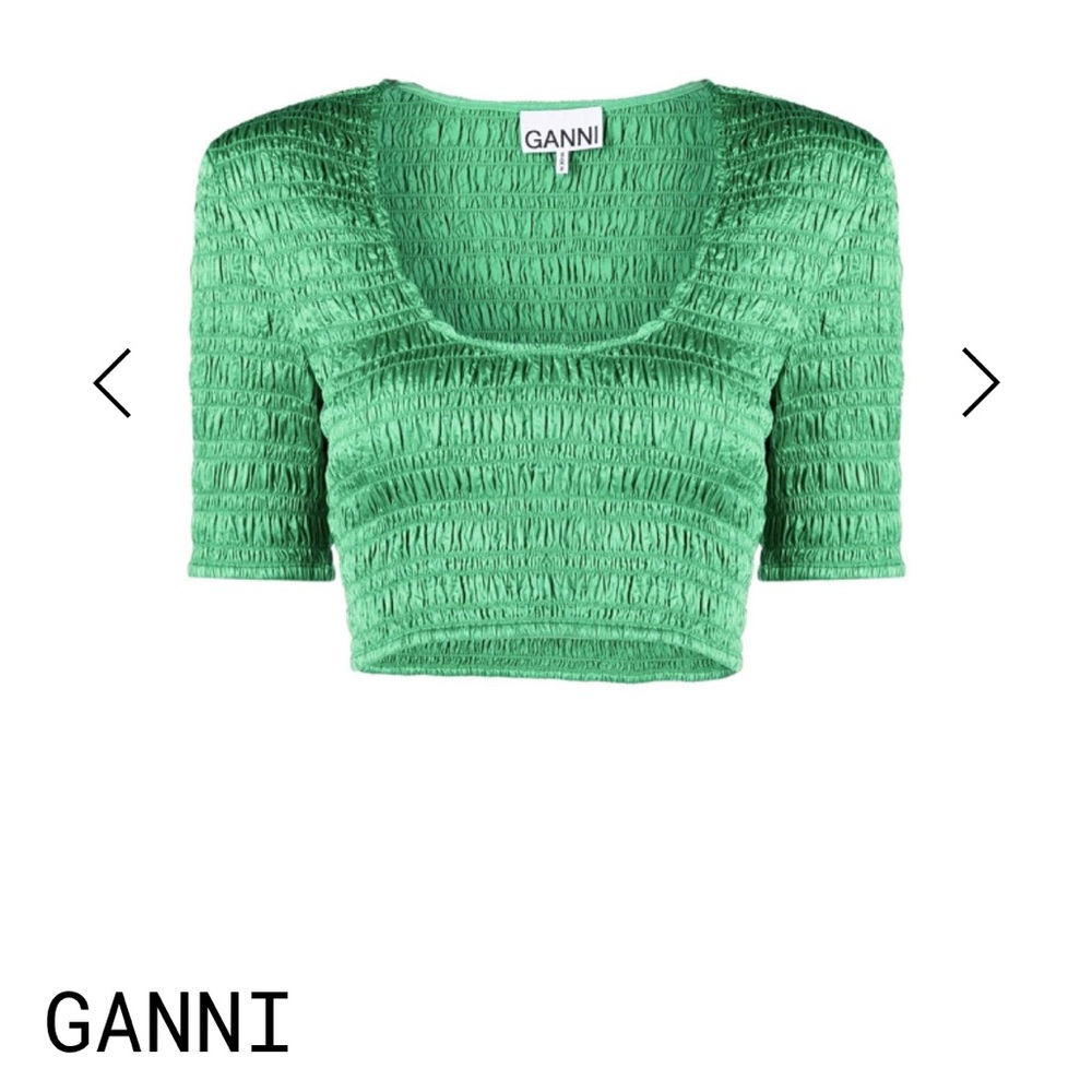GANNI NWT Green Smocked Crop Top Scoop Neck Size Medium